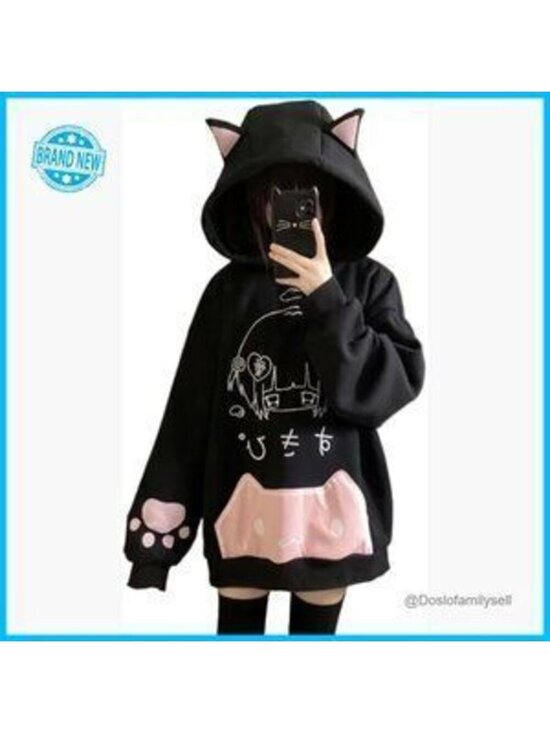 Tops - Y2K Harajuku Anime Cat Ear Hoodie Oversized Preppy Streetwear Kawaii Sweatshirt